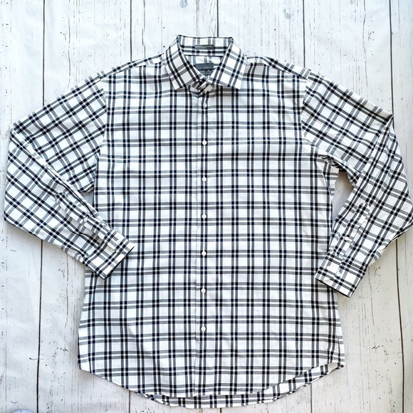 C2 by Calibrate Other - Calibrate Men’s Trim Fit Collared Button down Black & White Plaid Dress Shirt
